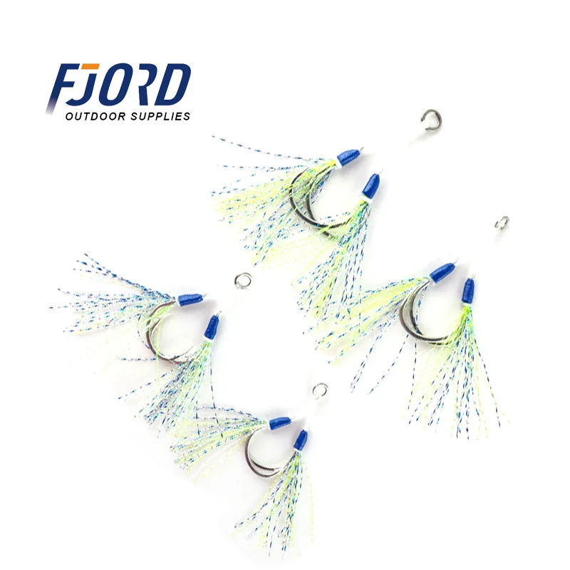 High Carbon Steel Treble Fishing Hooks Durable Feathered Lures Red White Feather Jigging Casting Bait for Saltwater Freshwater