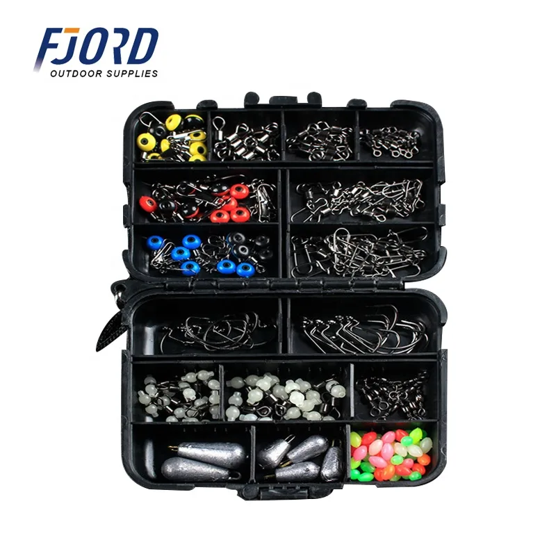 FJORD 176pcs Fishing Accessories Metal Aluminium Hooks Block Beads Connectors box