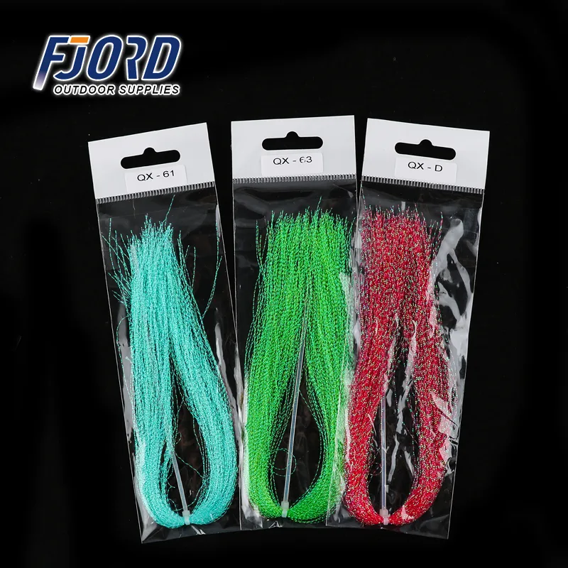 FJORD 100PCS Crystal Flash Fly Tying Material Holographic Fishing Lure Tying Making Hooked Colored Silk String Hook Accessories
