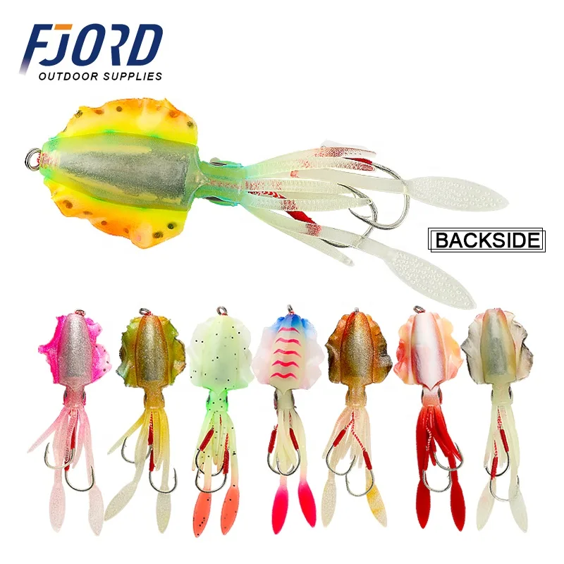 FJORD Wholesale 15cm Frog Lure 60g Soft PVC and Lead Octopus Jig Luminous Squid Fishing Tackle for River Lake Stream