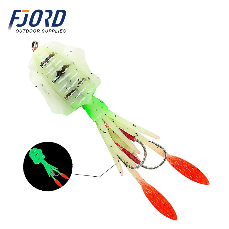 FJORD 60g Lead Luminous Octopus Lurs PVC Soft Bait Squid for Jigging and Lure Fishing for Streams