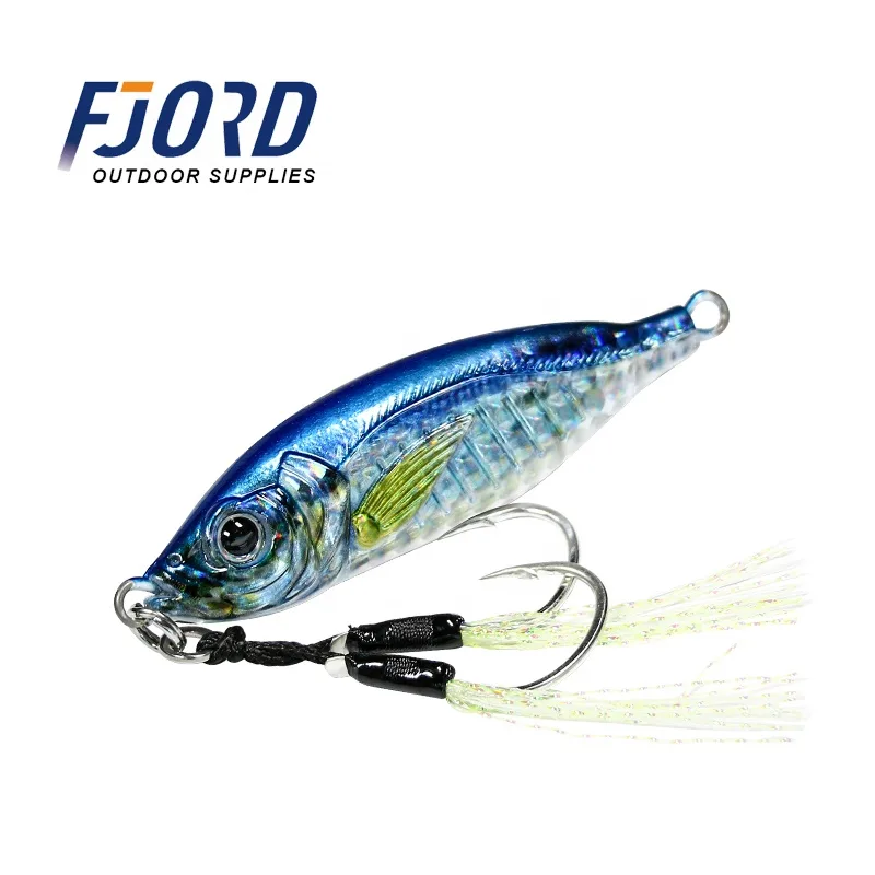 FJORD OEM Saltwater Lures Glow Belly Jig Lures 40g 60g 3D Printed Metal Jigging Lures with Double Hooks