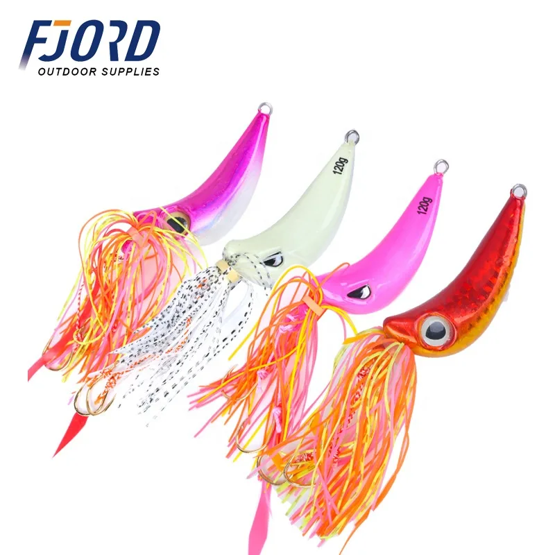 FJORD OEM 40g 60g 80g 100g 120g Bass Real Sea Bream Metal Lures Luminous Bait with Skirts