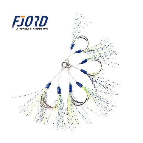 FJORD 2024 High Quality Stock Fishing Tackle Double Hook Assist Jigging Feather Hook for Saltwater
