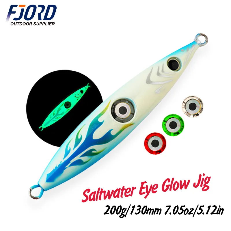 FJORD 200g Saltwater Metal Jig Lure with LED Light Full Glow for River Lake Stream Fishing