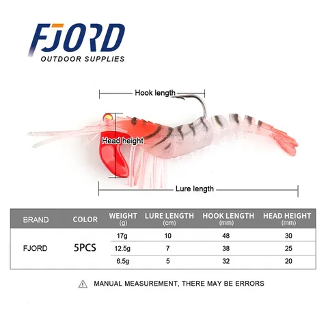 FJORD OEM Artificial Fishing Lure 6.5G/1.5G/17G Shrimp Lure with UV Effect Soft Shrimp Bait Jumping Shrimp