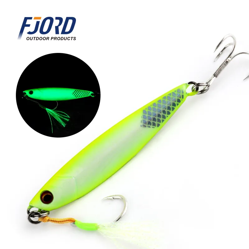 FJORD Stock Hot Sale Metal Fishing Jig Lure 30G 40G 60G Jig Lure Luminous Lead Fish 3D Eyes with Fishing Scale