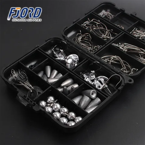 FJORD OEM Fishing Kit 132 Pcs Fishing Carp Tools Box with Hooks Lead Sinkers Space Beans Snappers Swivels