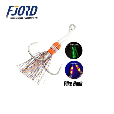 FJORD New OEM Heavy Duty Glow Assist Hook 1/0 2/0 3/0 Jigging Double Assist Hooks With Feather