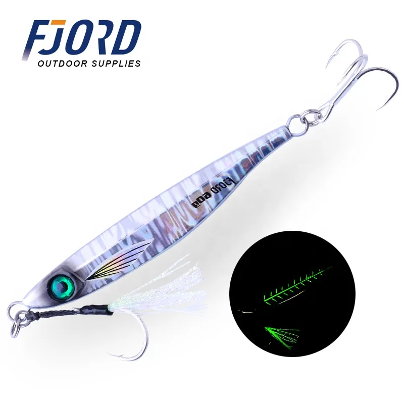 FJORD Customized 40g 60g 80g Glowing Metal Slice Jig UV Fishing Jigs for Slow Pitch River Lake Stream & Saltwater