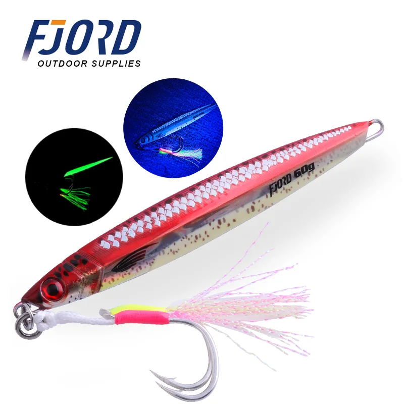 FJORD High Quality 40G 60G 80G 3D Printing Color Fishing Jig Saltwater Lures With UV Effect Glowing Metal Jigs