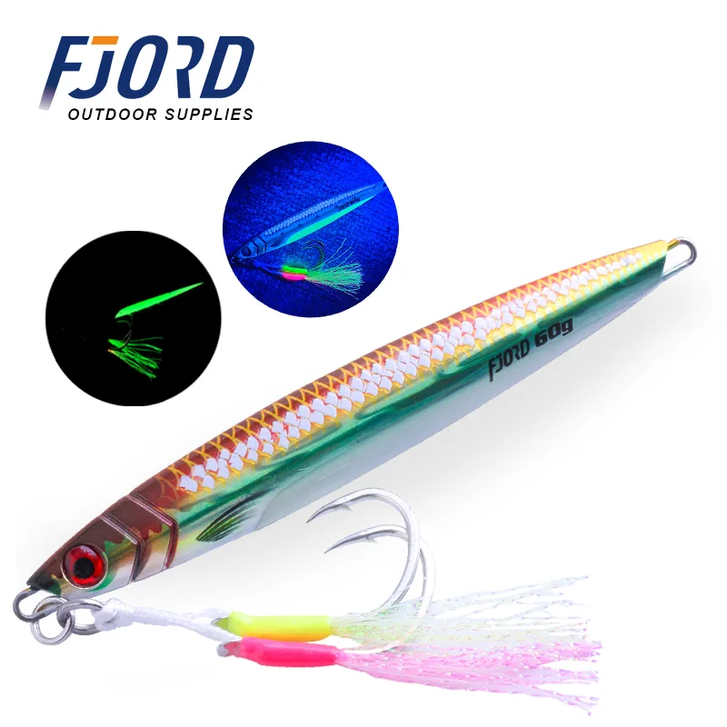 FJORD 2024 New Jig 40g 60g 80g 3D Fast Jigging Lure UV Saltwater Lures Glowing Metal JIG for Boat Fishing