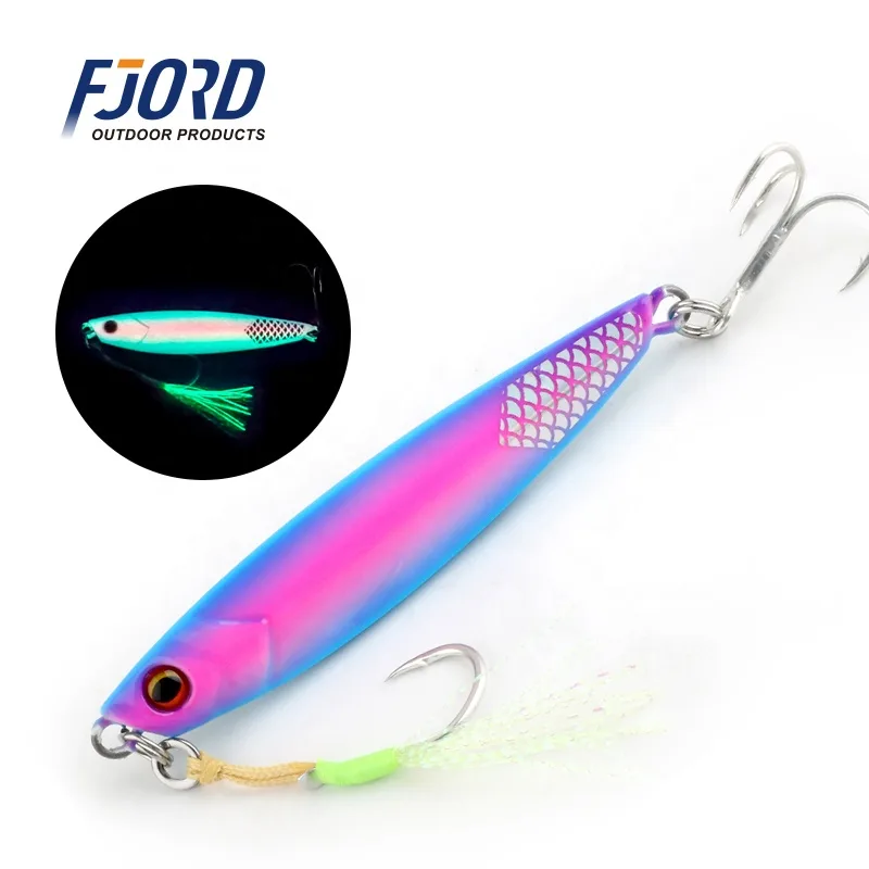 FJORD Hot Sale UV  Fishing Jigs Saltwater Jigging Lure 30G 40G 60G Glowing Metal Jig for Long Casting