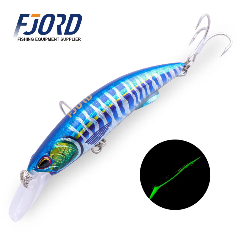 FJORD Best Selling 90mm50g Glowing Night Fishing Lures Saltwater Plastic Minnows for Salmon Bream in Streams Durable Metal Steel