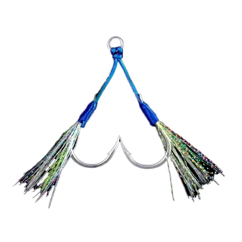 FJORD High Quality Carbon Steel and Stainless Steel Sea Double Assist Jigging Hook Cord & Solid Ring for Lure and Sea Fishing