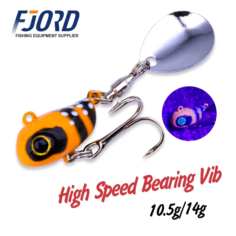 FJORD Lead Metal Vib Bait Spinner Spoon Fishing Lures 10g 14g Spinner Jig Lure Artificial Rotating Sequins