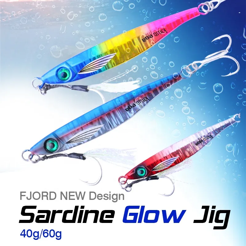 FJORD Slow Pitch Jigging Lure Luminous Fishing Lure 80g Salt Water Sea Fishing Metal Jig Lures with Assist Hooks