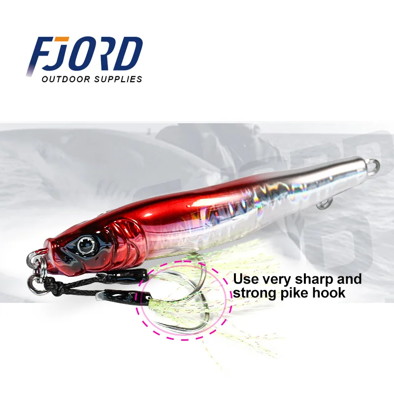 FJORD S Type Lead Slice Printed Metal Jig 100g Saltwater Sea Fishing Bottom Bait Tuna Seabass Lure