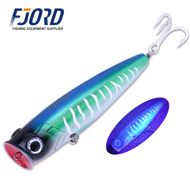 FJORD Printed Laser Hard Popper Lure 120mm 45g Floating Artificial Lure Strong Treble Hooks for Tuna Tilapia Fishing Lake River