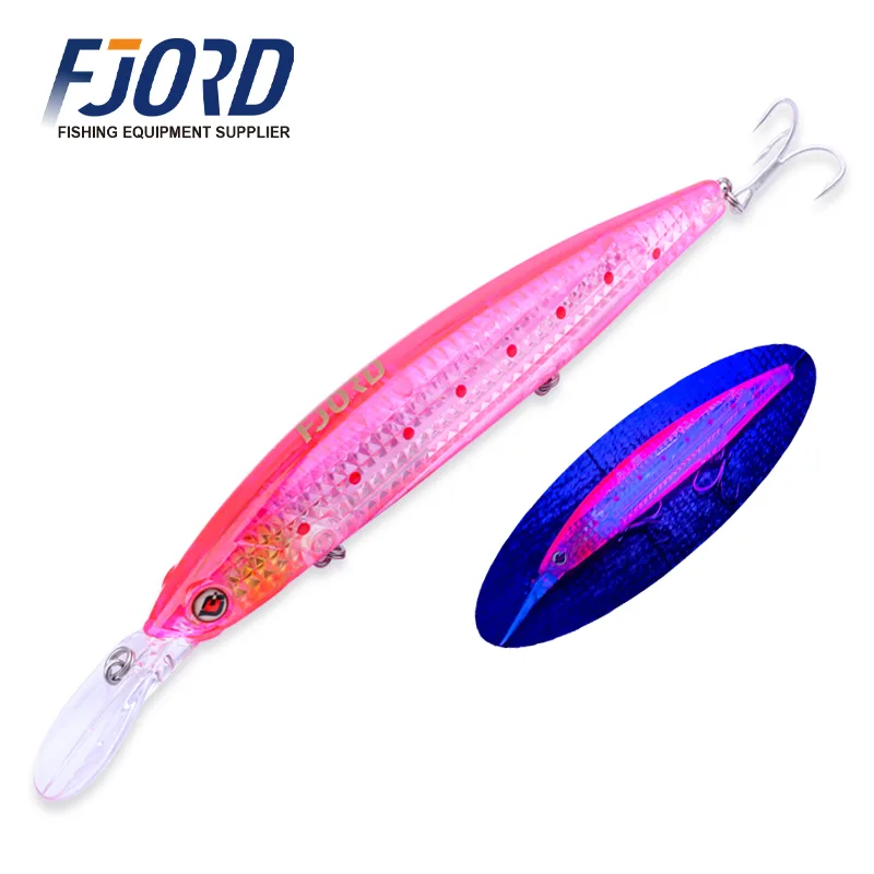 FJORD Luminous Glow Sinking Minnow Hard Lures 125mm 28g Tungsten System Bottom Baits Ocean Boat River Stream Sea Bass Tilapia