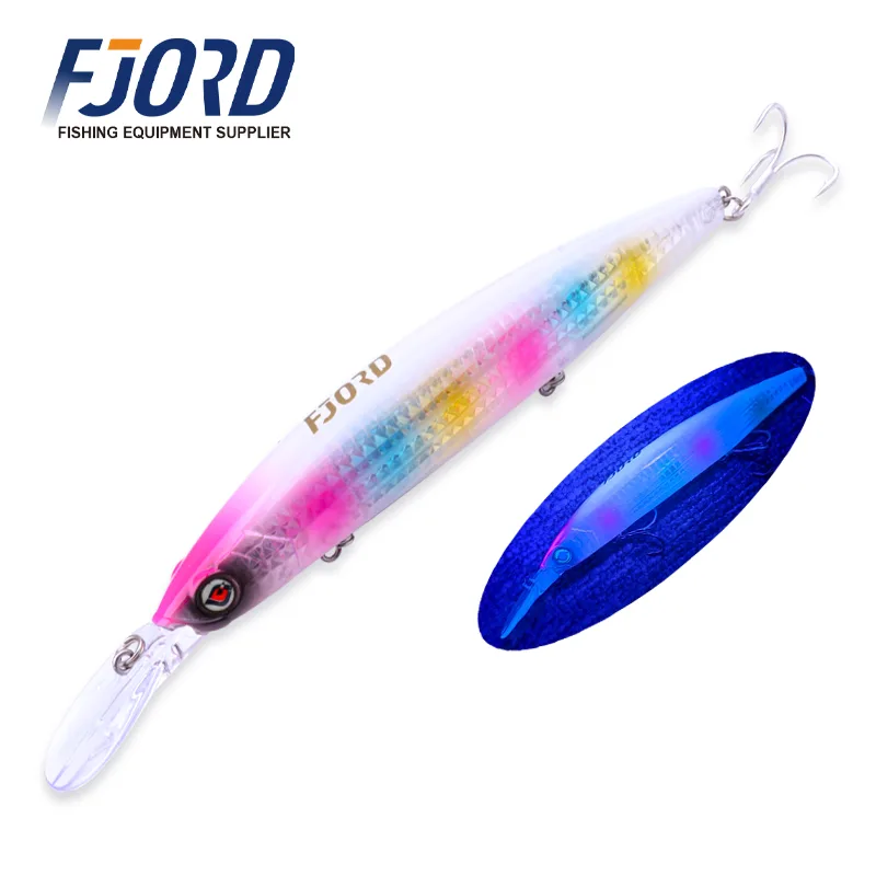 FJORD Hot Sale 125mm 28g Sinking Minnow Baits Luminous ABS & Stainless Steel with Hooks for Sea Bass Trout Snapper Fishing