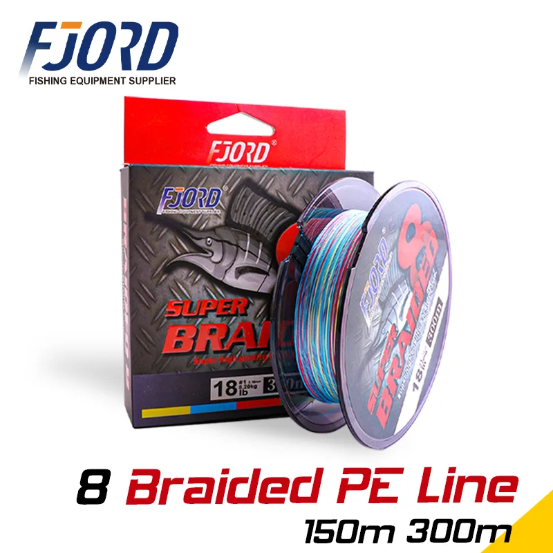 FJORD Stock Multicolor 300M 8 Strands 20-100LB PE Braided Line Floating Super Strong for Lake River Stream Japan