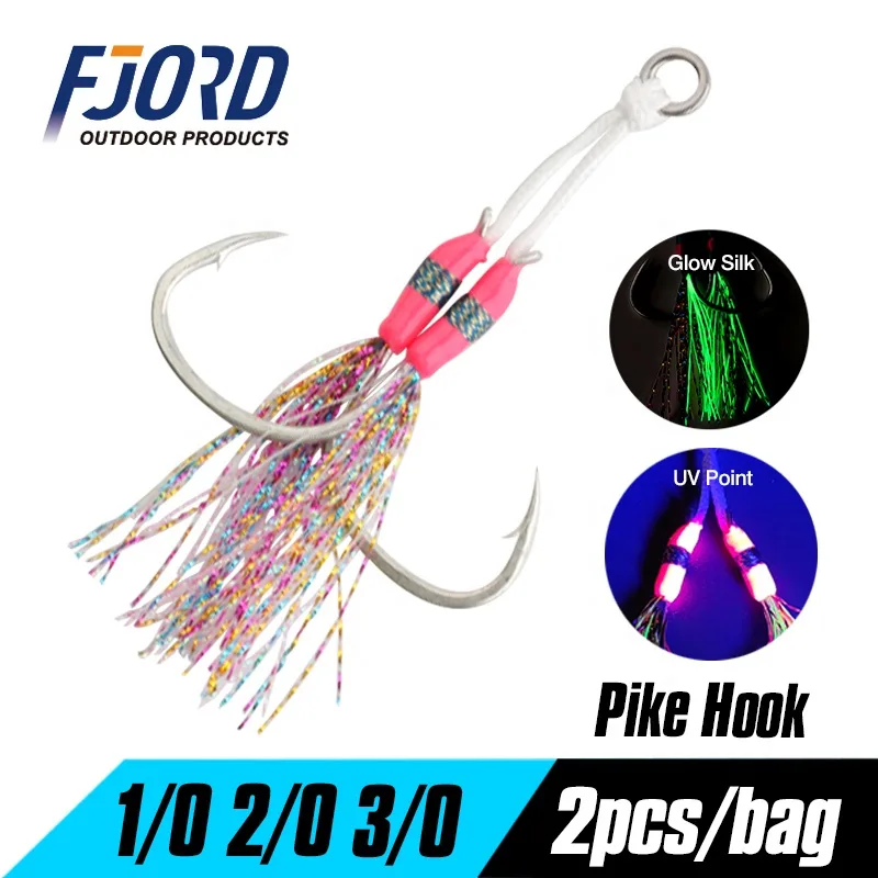 FJORD High Carbon Steel Assistant Hooks 1/0 2/0 3/0  Feather Double Jig Assist for Sea Fishing Lead Jig Hook