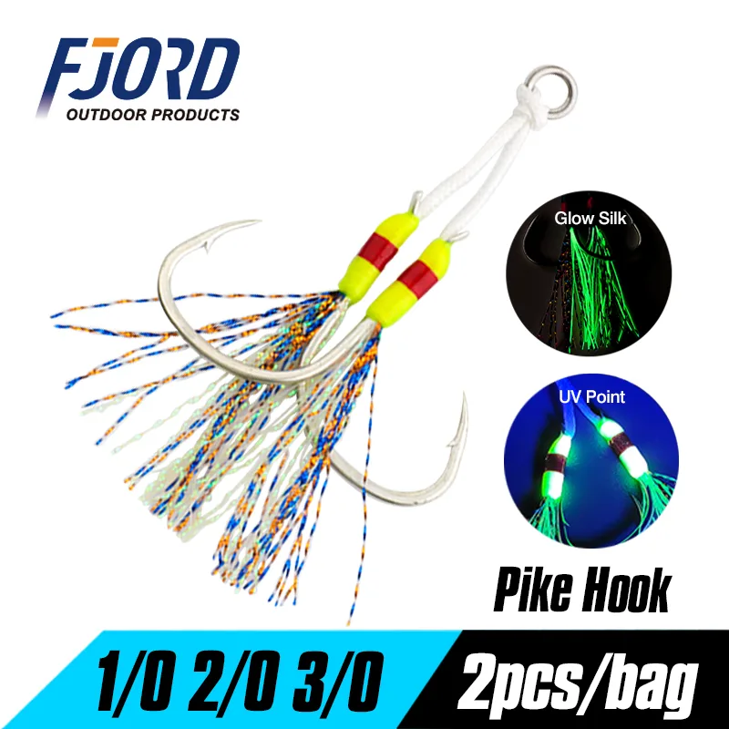 FJORD Sea Fishing Jig Hook with Assistant 1/0 2/0 3/0 Feather Fishing Hook with Ring