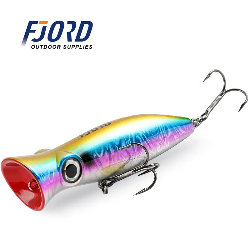 FJORD 3D Eyes Luminous Lure 80mm 14g Top Water Popper Lure Hard Plastic Floating Fishing Lures