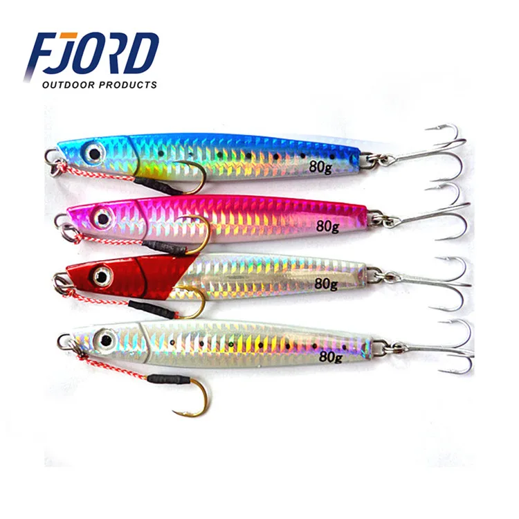 FJORD 20g/30g/40g/60g/80g Rigged Laser Body Sinking Fishing Lure Metal Lead Jig with Assist MUSTAD Hook