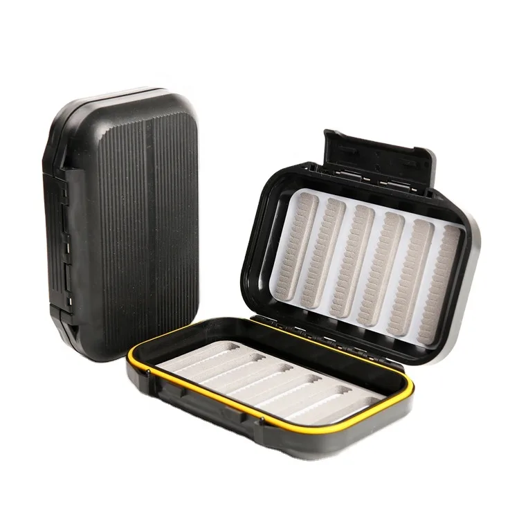 Grey Waterproof Fly Fishing Tackle Box Portable Plastic Double Side Slit Foam Insert Lure Storage Case Two Size