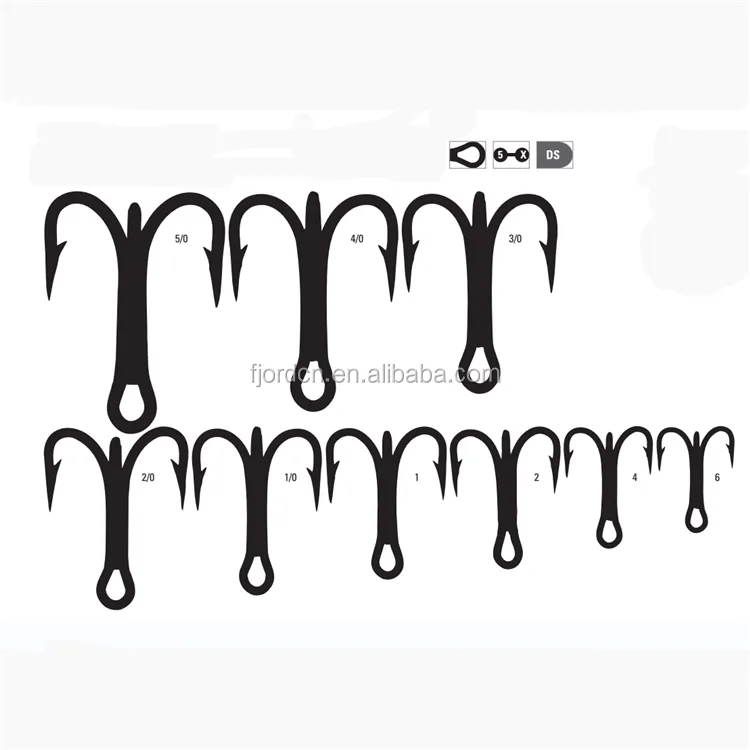 FJORD Black Fishing 5X Strong Ringed Big Game Sea Treble Fishing Hooks