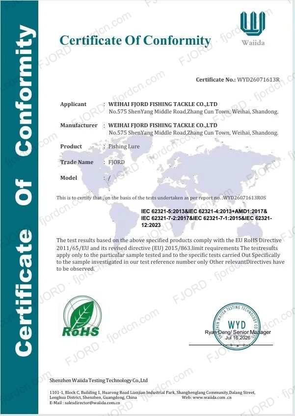RoHS Certificate of Conformity – Fishing Lure
