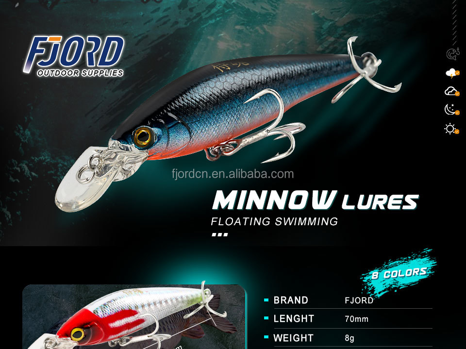 FJORD Hard Plastic70mm 8g 3d Eyes Fishing Minnow Lures Wobbler Twitching Lure Sinking Wholesale Fishing Bait detail 1