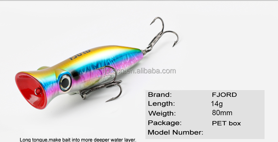 FJORD China Brand Supply 14g/80mm Popper Hard Bait Pike/Bass Mini Fish Wobblers Pesca Popper detail 6