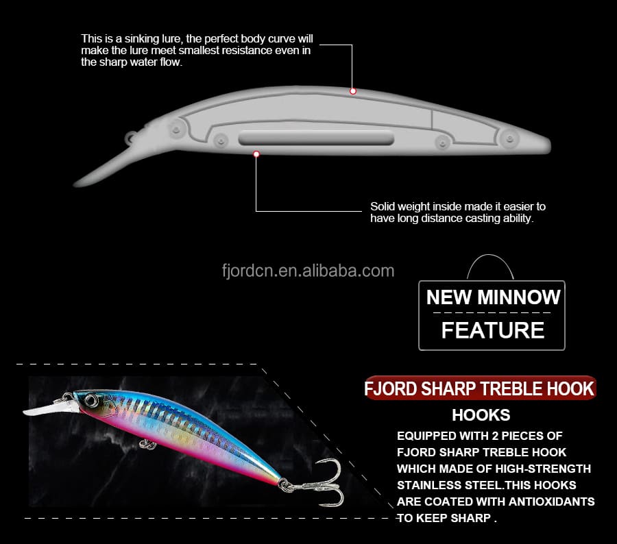 FJORD Stock Bass Fishing Bait Lures 90mm 29g Professional Sinking Fishing Lure Hard Minnow Saltwater Fishing Lure detail 1