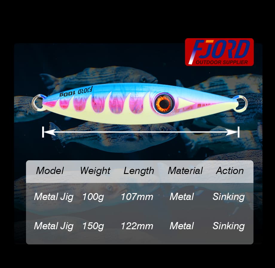 FJORD Luminous 100g 150g Lead Material Sinking Lures 3D Simulation Metal Jig Baits for Ocean Boat Fishing detail 2