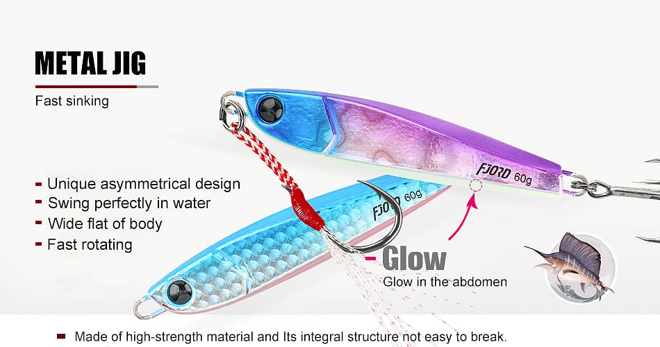 FJORD NEW Design 30g/40g/60g Metal Jig OEM Jigging Lures Slow Pitch Jig Lure Fishing Set detail 2