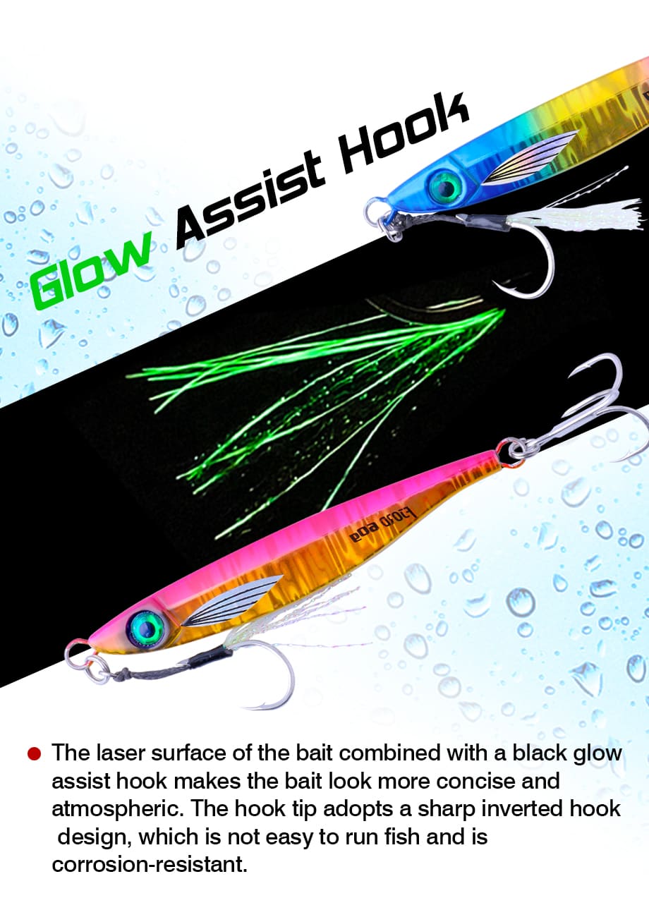 FJORD Wholesale OEM 40g 60g 80g Glow Design Lead Metal Jig Baits With Hooks Luminous Saltwater Fishing Lures detail 2