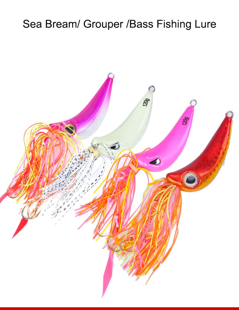 FJORD OEM 40g 60g 80g 100g 120g Bass Real Sea Bream Metal Lures Luminous Bait with Skirts detail 1