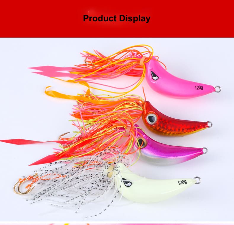 FJORD OEM 40g 60g 80g 100g 120g Bass Real Sea Bream Metal Lures Luminous Bait with Skirts detail 2