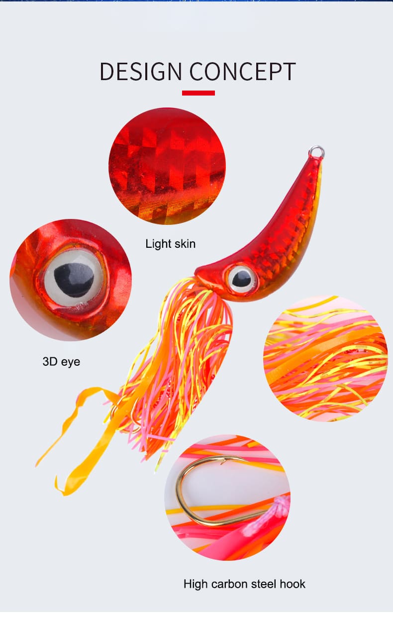 FJORD OEM 40g 60g 80g 100g 120g Bass Real Sea Bream Metal Lures Luminous Bait with Skirts detail 4