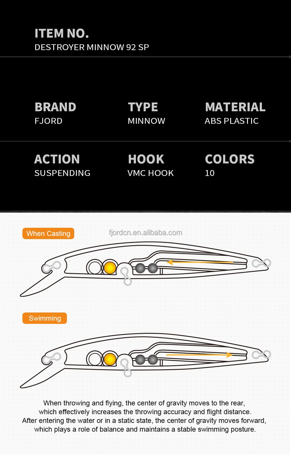 FJORD Minnow Lure Hard Fishing Lures 9g 92mm Sinking Lure Minnow Long Casting Saltwater Ocean Boat Fishing Lake River Stream detail 10