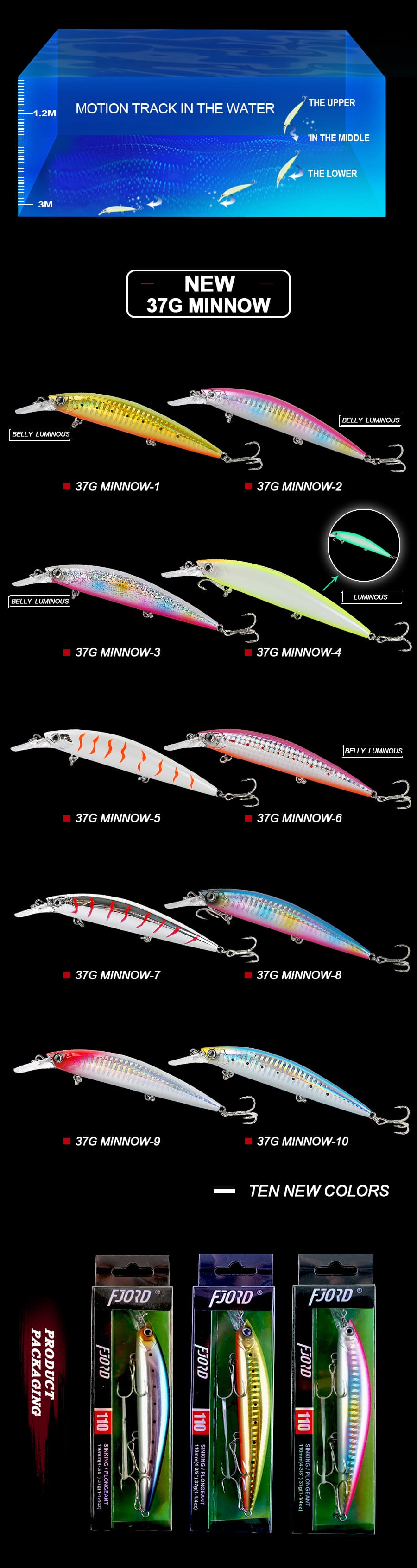 FJORD Sinking Minnow Artificial Bait 37g 110mm ABS Stainless Steel River Lake Stream Hard Lure Saltwater Tilapia Bait FJL5031 detail 1