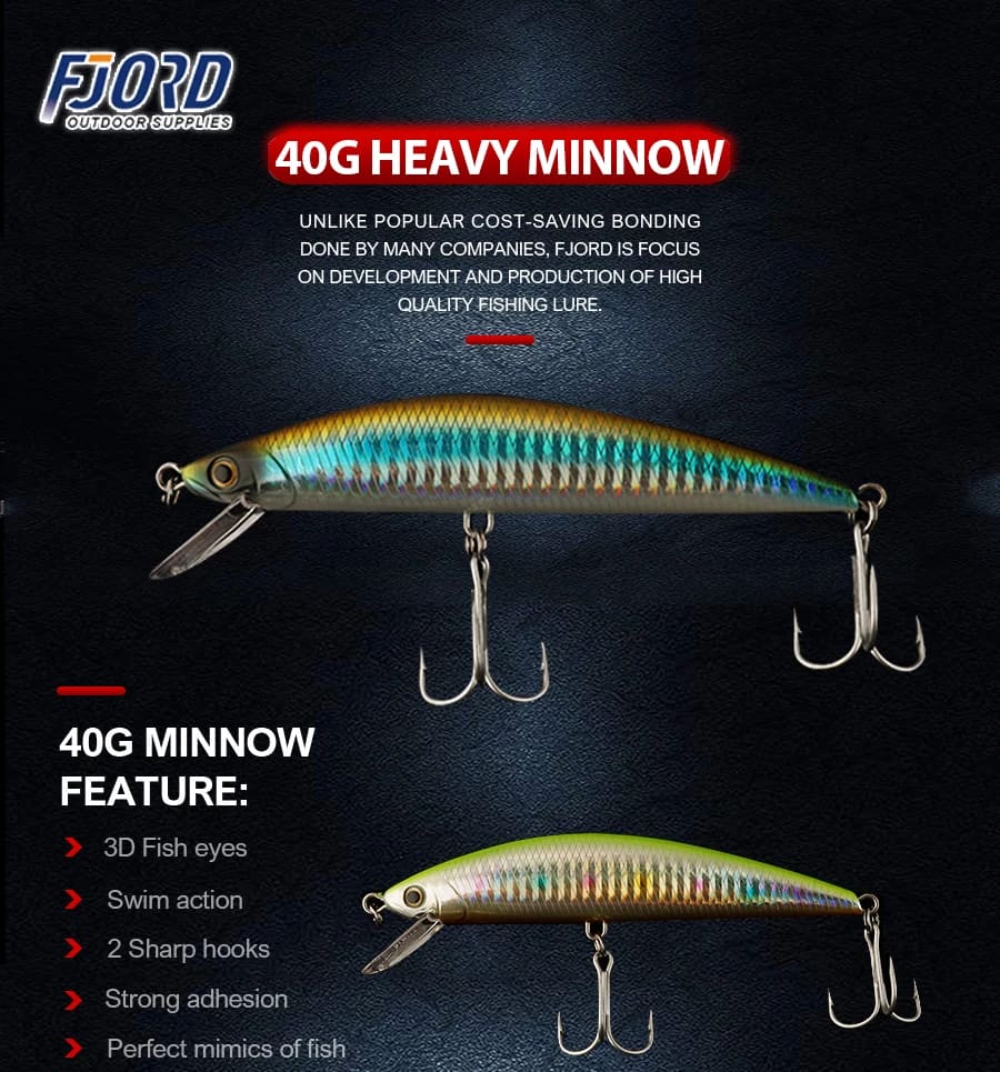 FJORD OEM 40g 120mm Minnow Lure Saltwater Fishing Heavy Sinking Minnow for Saltwater Fishing detail 8