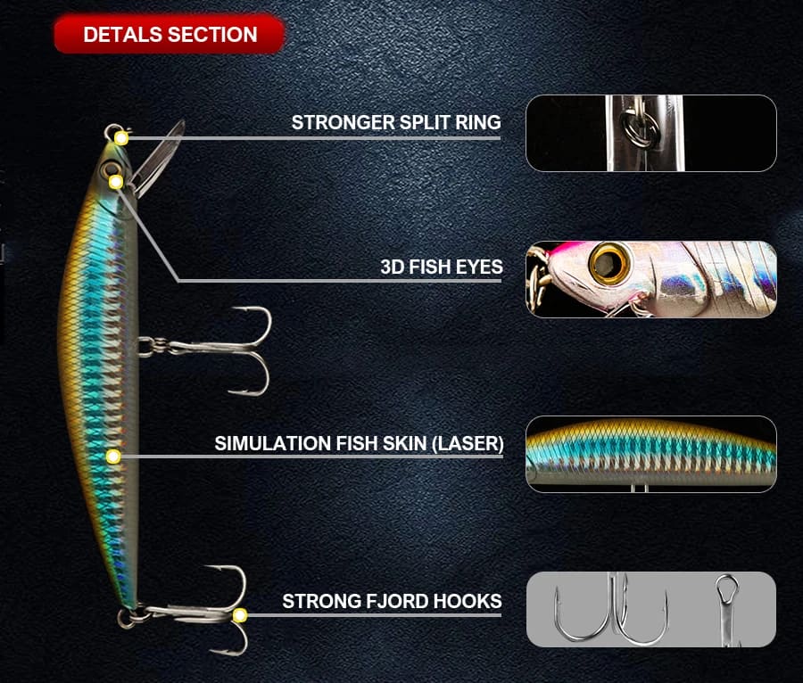 FJORD OEM 40g 120mm Minnow Lure Saltwater Fishing Heavy Sinking Minnow for Saltwater Fishing detail 9