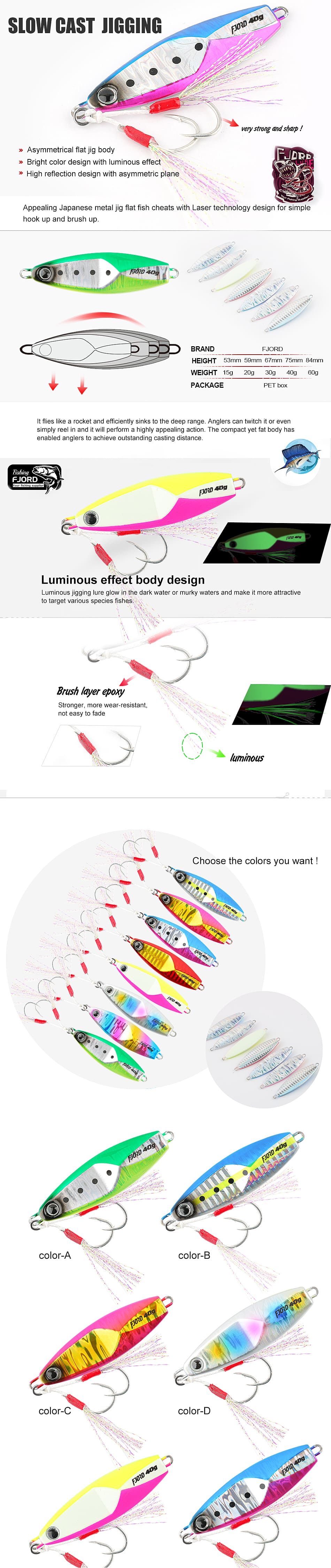 FJORD Lead Alloy Jigging Lure Kit-15g/20g/30g/40g/60g 53mm/59mm/67mm/75mm/84mm Swim Baits for River Lake & Stream Fishing detail 1