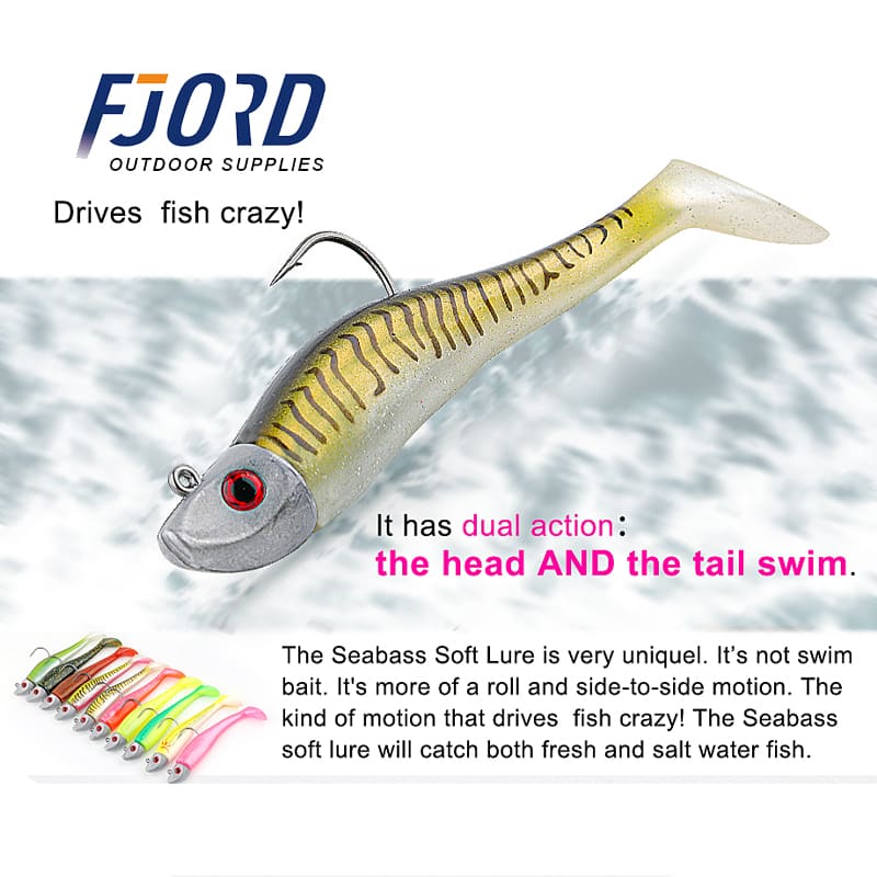 FJORD  Stock New Soft Plastic Lure 42g 127mm 3D Printing Color Jig Head Bass Fishing Lures detail 2