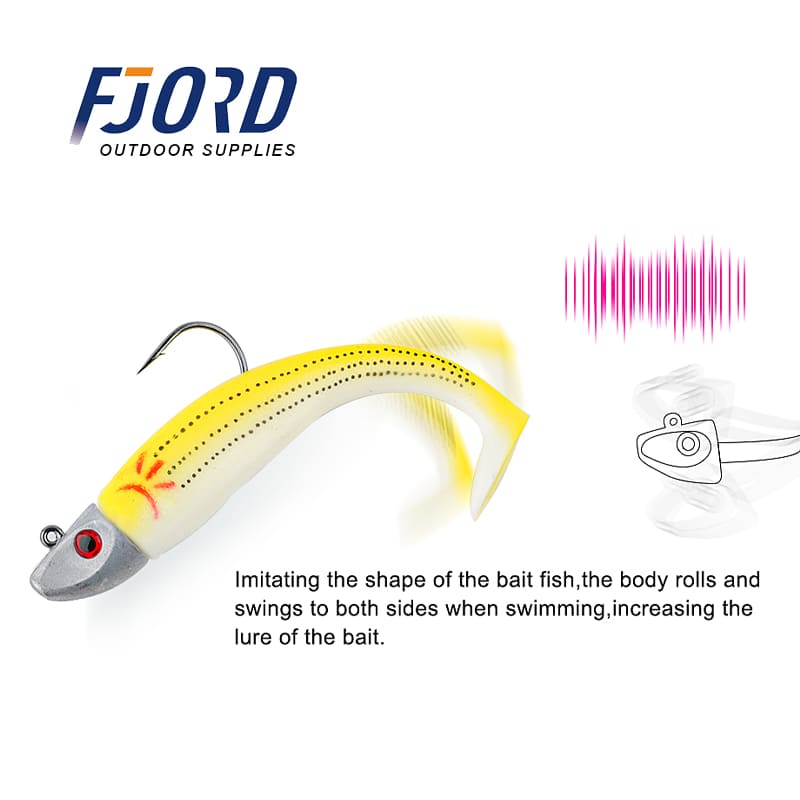 FJORD  Stock New Soft Plastic Lure 42g 127mm 3D Printing Color Jig Head Bass Fishing Lures detail 3