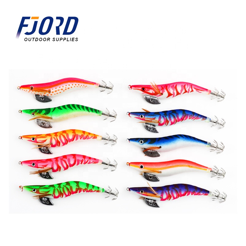 FJORD 2.0'' 2.5'' 3.0'' 3.5'' 4.0'' Hard Artificial Lures Octopus Hooks Customized Wooden Shrimp Luminous Squid Jig